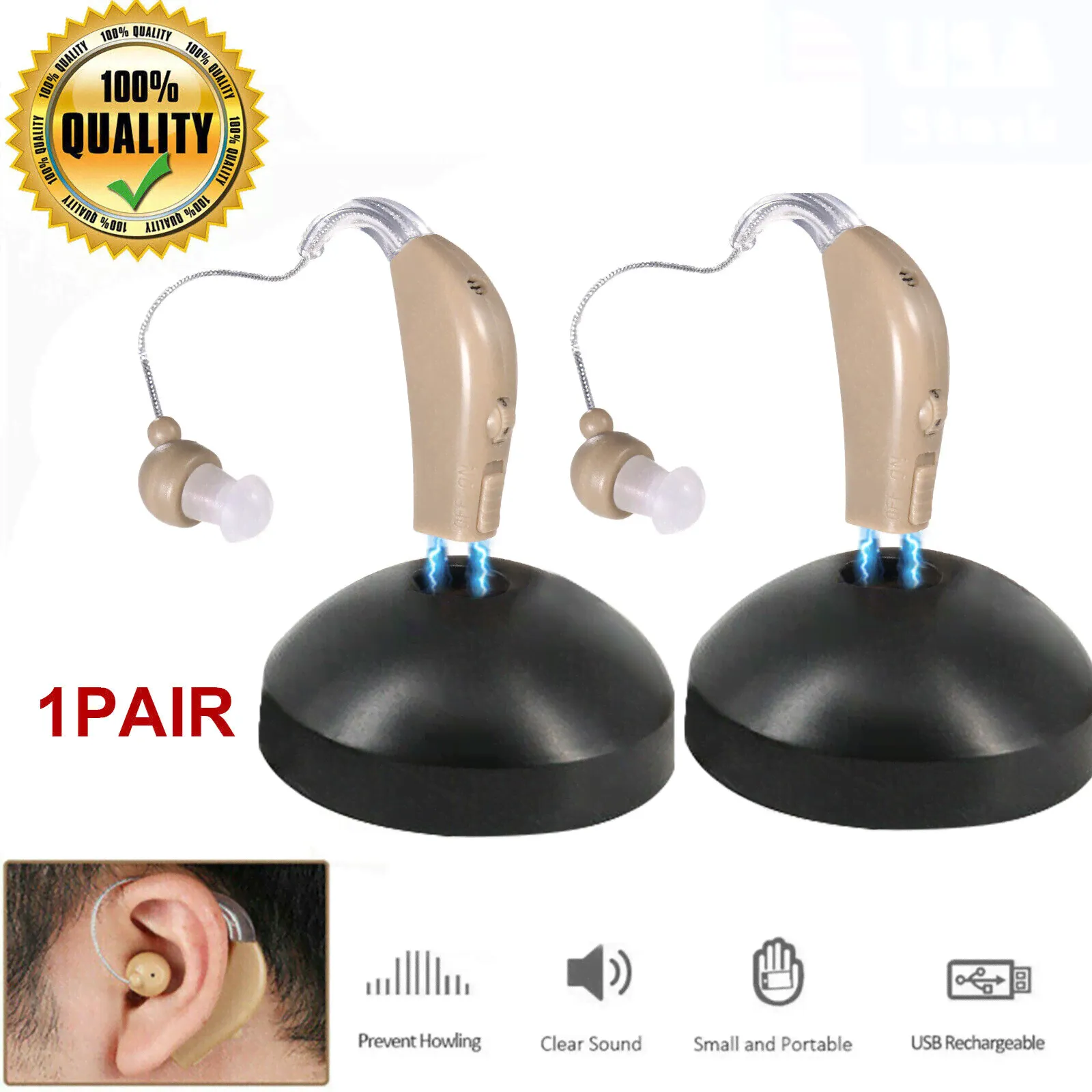 Digital Hearing Aid Aids Kit Behind the Ear BTE Sound Voice Amplifier USB Charge-0