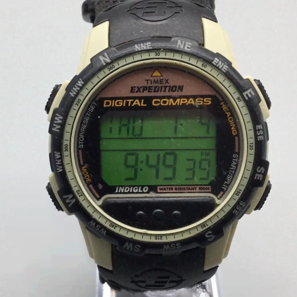 Timex Expedition Watch Men 41mm Digital Compass 100M Indiglo Timer New Battery